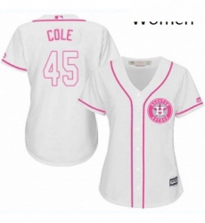 Womens Majestic Houston Astros 45 Gerrit Cole Replica White Fashion Cool Base MLB Jersey 