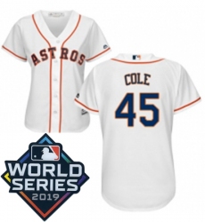 Womens Majestic Houston Astros 45 Gerrit Cole White Home Cool Base Sitched 2019 World Series Patch jersey