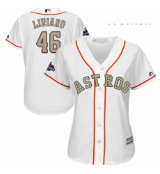 Womens Majestic Houston Astros 46 Francisco Liriano Authentic White 2018 Gold Program Cool Base MLB Jersey 
