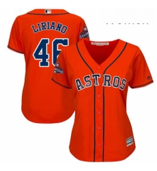 Womens Majestic Houston Astros 46 Francisco Liriano Replica Orange Alternate 2017 World Series Champions Cool Base MLB Jersey 