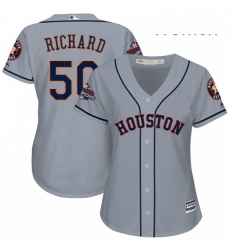 Womens Majestic Houston Astros 50 JR Richard Authentic Grey Road 2017 World Series Champions Cool Base MLB Jersey