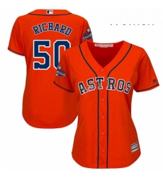 Womens Majestic Houston Astros 50 JR Richard Authentic Orange Alternate 2017 World Series Champions Cool Base MLB Jersey