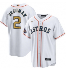 Youth Houston Astros 2 Alex Bregman White 2023 Gold Collection With World Serise Champions Patch Stitched Baseball Jersey