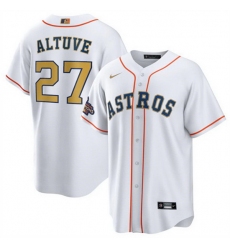 Youth Houston Astros 27 Jose Altuve White 2023 Gold Collection With World Serise Champions Patch Cool Base Stitched Baseball Jersey