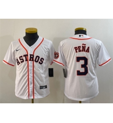 Youth Houston Astros 3 Jeremy Pena White With Patch Cool Base Stitched Jersey