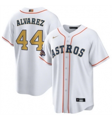 Youth Houston Astros 44 Yordan Alvarez White 2023 Gold Collection With World Serise Champions Patch Stitched Baseball Jersey