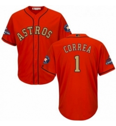 Youth Majestic Houston Astros 1 Carlos Correa Authentic Orange Alternate 2018 Gold Program Cool Base MLB Jersey