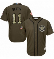 Youth Majestic Houston Astros 11 Evan Gattis Authentic Green Salute to Service MLB Jersey