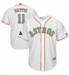 Youth Majestic Houston Astros 11 Evan Gattis Authentic White 2018 Gold Program Cool Base MLB Jersey