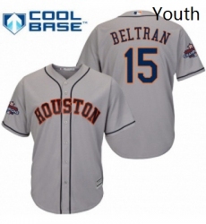 Youth Majestic Houston Astros 15 Carlos Beltran Authentic Grey Road 2017 World Series Champions Cool Base MLB Jersey