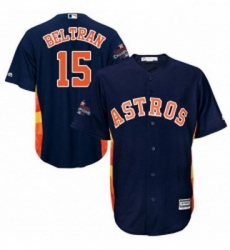 Youth Majestic Houston Astros 15 Carlos Beltran Authentic Navy Blue Alternate 2017 World Series Champions Cool Base MLB Jersey