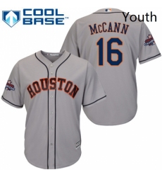 Youth Majestic Houston Astros 16 Brian McCann Replica Grey Road 2017 World Series Champions Cool Base MLB Jersey
