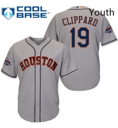 Youth Majestic Houston Astros 19 Tyler Clippard Authentic Grey Road 2017 World Series Champions Cool Base MLB Jersey 
