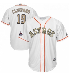 Youth Majestic Houston Astros 19 Tyler Clippard Authentic White 2018 Gold Program Cool Base MLB Jersey 