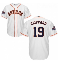Youth Majestic Houston Astros 19 Tyler Clippard Replica White Home 2017 World Series Champions Cool Base MLB Jersey 