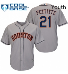 Youth Majestic Houston Astros 21 Andy Pettitte Authentic Grey Road Cool Base MLB Jersey