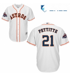 Youth Majestic Houston Astros 21 Andy Pettitte Authentic White Home 2017 World Series Champions Cool Base MLB Jersey