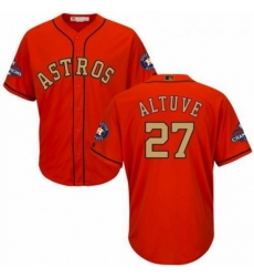 Youth Majestic Houston Astros 27 Jose Altuve Authentic Orange Alternate 2018 Gold Program Cool Base MLB Jersey