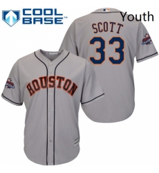 Youth Majestic Houston Astros 33 Mike Scott Authentic Grey Road 2017 World Series Champions Cool Base MLB Jersey