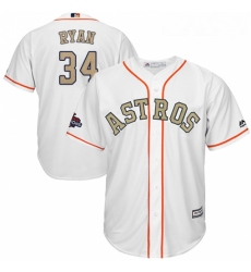 Youth Majestic Houston Astros 34 Nolan Ryan Authentic White 2018 Gold Program Cool Base MLB Jersey