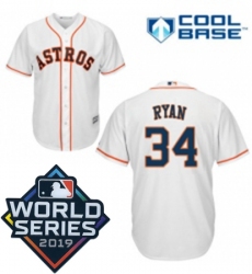 Youth Majestic Houston Astros 34 Nolan Ryan White Home Cool Base Sitched 2019 World Series Patch Jersey