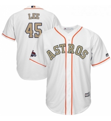 Youth Majestic Houston Astros 45 Carlos Lee Authentic White 2018 Gold Program Cool Base MLB Jersey