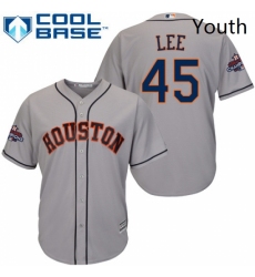 Youth Majestic Houston Astros 45 Carlos Lee Replica Grey Road 2017 World Series Champions Cool Base MLB Jersey