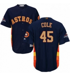 Youth Majestic Houston Astros 45 Gerrit Cole Authentic Navy Blue Alternate 2018 Gold Program Cool Base MLB Jersey 