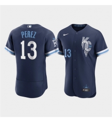 Men Kansas City Royals 13 Salvador Perez 2022 Navy City Connect Flex Base Stitched MLB jersey