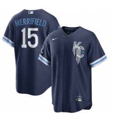 Men Kansas City Royals 15 Whit Merrifield 2022 Navy City Connect Cool Base Stitched jersey