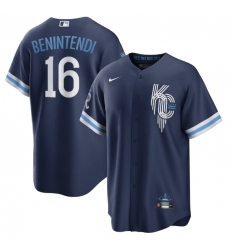 Men Kansas City Royals 16 Andrew Benintendi 2022 Navy City Connect Cool Base Stitched jersey