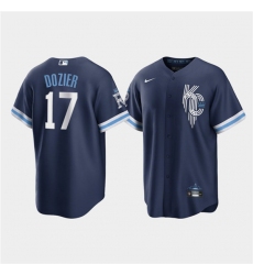 Men Kansas City Royals 17 Hunter Dozier 2022 Navy City Connect Cool Base Stitched jersey