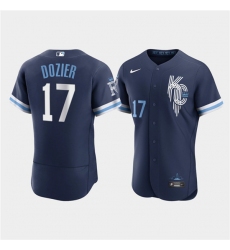 Men Kansas City Royals 17 Hunter Dozier 2022 Navy City Connect Flex Base Stitched MLB jersey