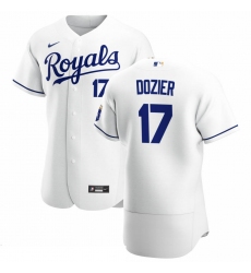 Men Kansas City Royals 17 Hunter Dozier Men Nike White Home 2020 Flex Base Player MLB Jersey