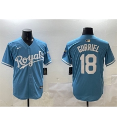 Men Kansas City Royals 18 Yuli Gurriel Blue Cool Base Stitched Baseball Jersey