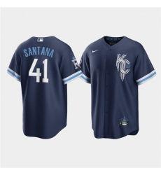 Men Kansas City Royals 41 Carlos Santana 2022 Navy City Connect Cool Base Stitched jersey