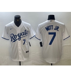 Men Kansas City Royals 7 Bobby Witt Jr  White With Patch Cool Base Stitched Baseball Jersey