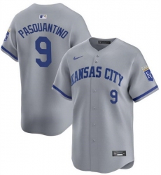 Men Kansas City Royals 9 Vinnie Pasquantino Grey 2024 Away Limited Stitched Baseball Jersey