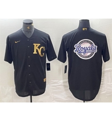 Men Kansas City Royals Black Team Big Logo Cool Base Stitched Jersey 1