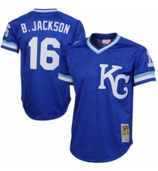 Men Kansas City Royals Bo Jackson 16 Mitchell and Ness Pull Over Stitched MLB Jersey