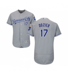 Mens Kansas City Royals 17 Hunter Dozier Grey Road Flex Base Authentic Collection Baseball Jersey