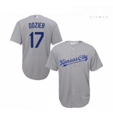 Mens Kansas City Royals 17 Hunter Dozier Replica Grey Road Cool Base Baseball Jersey 