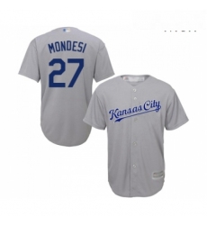 Mens Kansas City Royals 27 Adalberto Mondesi Replica Grey Road Cool Base Baseball Jersey 