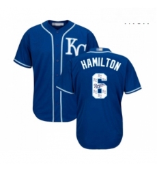 Mens Kansas City Royals 6 Billy Hamilton Blue Authentic Blue Team Logo Fashion Cool Base Baseball Jersey 