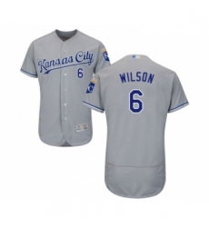 Mens Kansas City Royals 6 Willie Wilson Grey Road Flex Base Authentic Collection Baseball Jersey