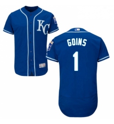Mens Majestic Kansas City Royals 1 Ryan Goins Royal Blue Alternate Flex Base Authentic Collection MLB Jersey