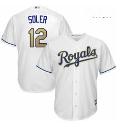 Mens Majestic Kansas City Royals 12 Jorge Soler Replica White Home Cool Base MLB Jersey