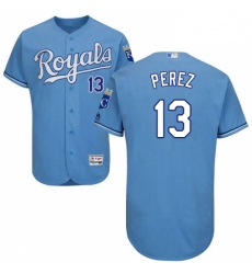 Mens Majestic Kansas City Royals 13 Salvador Perez Light Blue Alternate Flex Base Authentic Collection MLB Jersey
