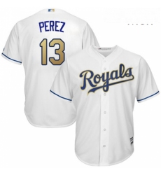 Mens Majestic Kansas City Royals 13 Salvador Perez Replica White Home Cool Base MLB Jersey