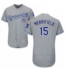 Mens Majestic Kansas City Royals 15 Whit Merrifield Grey Road Flex Base Authentic Collection MLB Jersey